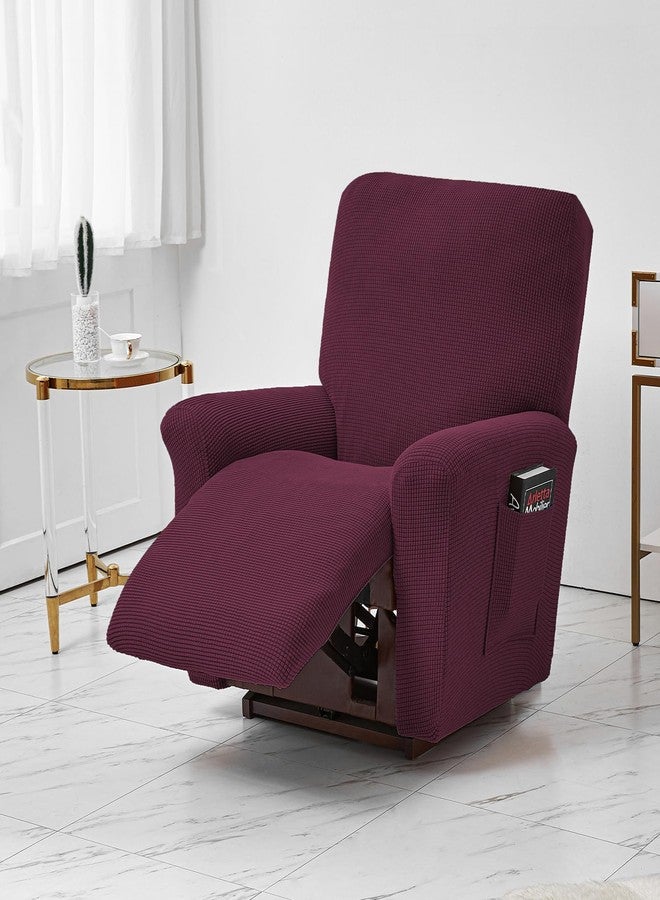 Qubjus غطاء كرسي استرخاء مطاطي من كيوبجوس، 4 قطع، غطاء كرسي استرخاء لمقعد واحد، أغطية أريكة مطاطية كلاسيكية ناعمة لحماية الأثاث مع جيب (كرسي استرخاء، لون التوت البري) - Image 2